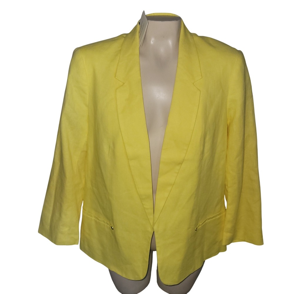 Anne Klein New Yellowtail‎ Linen Blazer Jacket L Lightweight Officecore colorful